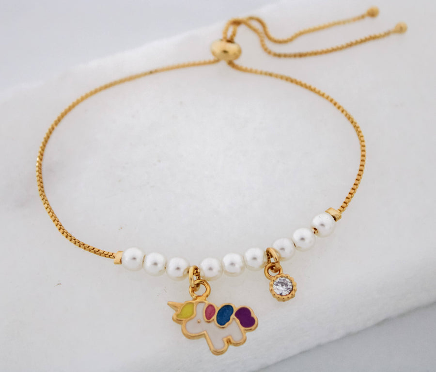 Pulsera infantil perla con unicornio