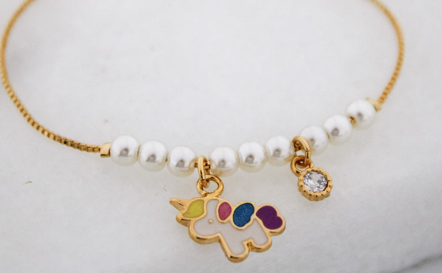 Pulsera infantil perla con unicornio