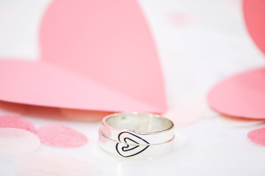 Anillo corazón real para parejas - Silver Line